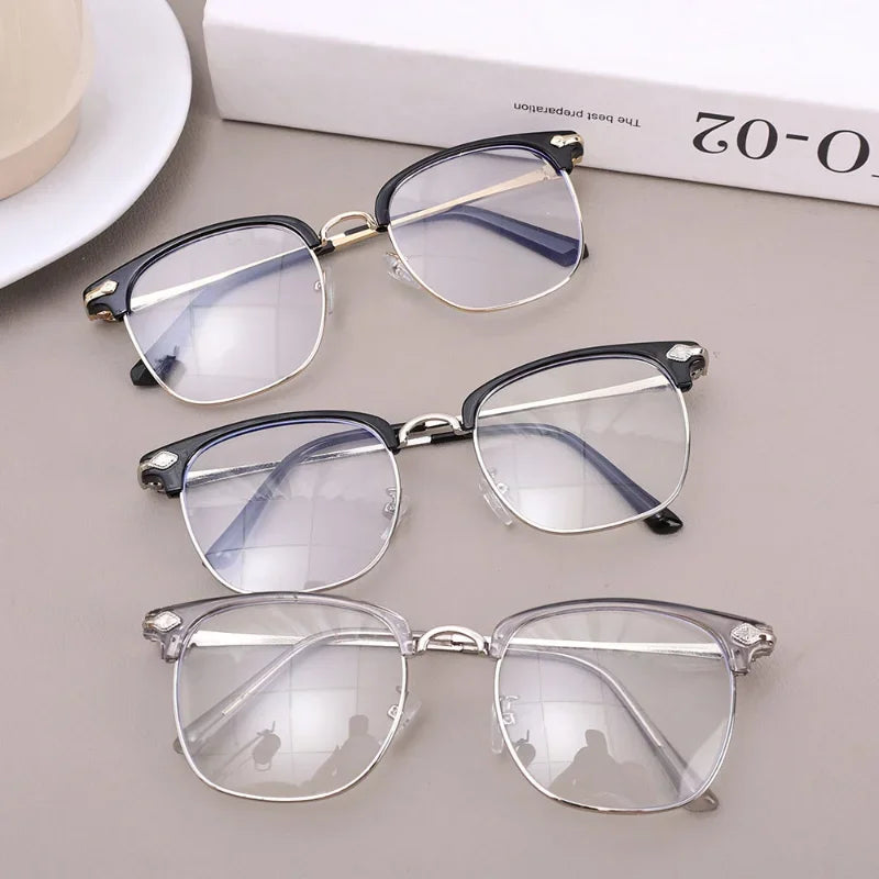 Aveuri Fashion Classic Semi Rimless Anti Blue Light Blocking Glasses Women Men Square Ray Filter Eyeglasses Frames Computer Eyewear