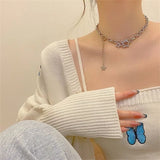 Acrylic Rhinestone Star Double Layer Choker Necklace Hip Hop Short Clavicle Chain Necklace Women Collar Party Jewelry Gift