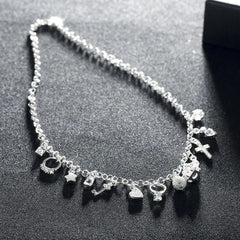 Aveuri Jewelry Sets 925 Sterling Silver Crystal Cross Heart Moon Stars Bracelets Necklace Wedding for Women Fashion Party Gifts