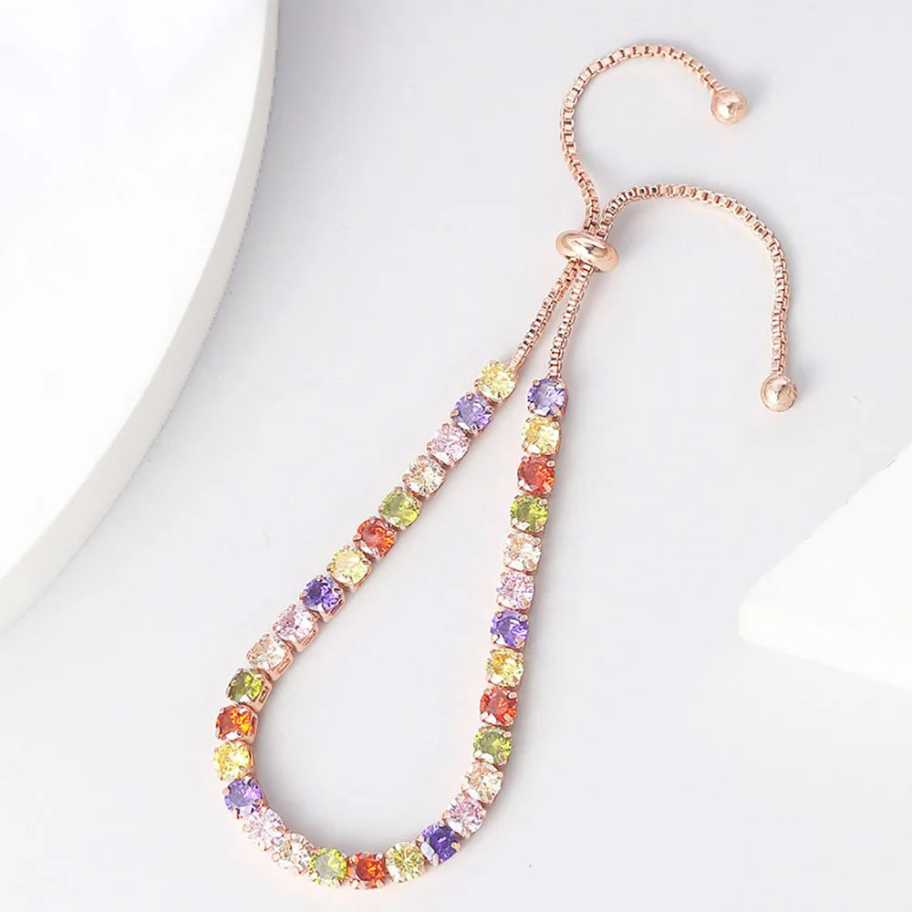 Aveuri-Luxury Multicolor Adjustable Tennis Bracelets for Women Shiny Colorful Zircon Bracelet Chain on Hand Wedding Jewelry Girl Gift