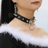 Vintage Circle Circle Leather Collar Punk Rivet Spikes Choker Necklace For Women Rock Neck Strap Fashion Party Jewelry
