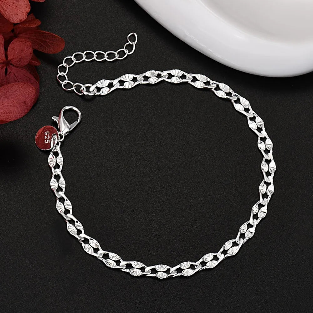 Aveuri KCRLP Cute solid 925 Sterling Silver 4MM chain bracelets for women man boy jewelry wedding party Christmas gifts 18+4cm