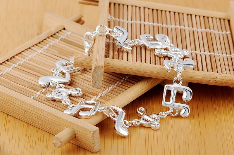 Aveuri Hot fine musical note chain 925 Sterling Silver Bracelets for women Wedding party girl student Christmas Gifts fashion Jewelry