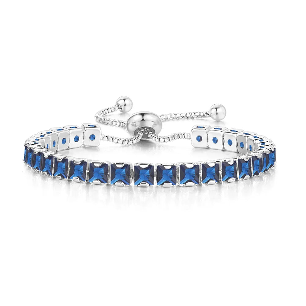 Aveuri-Adjustable Tennis Bracelets for Women Blue Shiny Zirconia Crystal Chain on Hand Ladies Charm Bracelet Trend Jewelry Girl's Gift