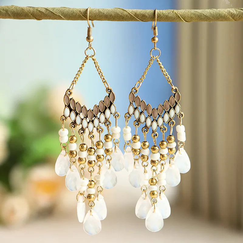 Aveuri-Christmas Gift New Year's Eve Gift Bohemian Water Drop Tassel Earrings For Women Colorful Beads Dangle Ethnic Style Earring Female Fashion Jewelry