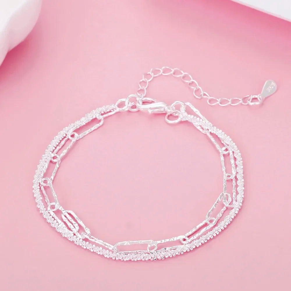 Aveuri Charm 925 Sterling silver classic double chain bracelets for women fashion original party wedding Accessories Jewelry gifts