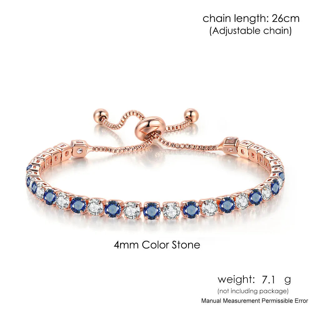 Aveuri-Adjustable Tennis Bracelets for Women Blue Shiny Zirconia Crystal Chain on Hand Ladies Charm Bracelet Trend Jewelry Girl's Gift