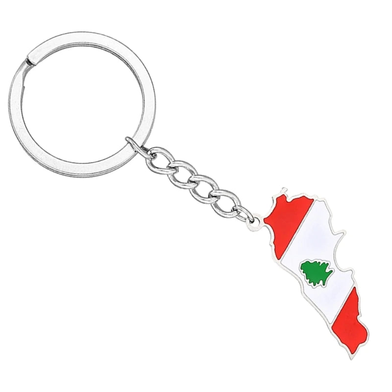 Aveuri Lebanon Map Key Chain for Women Men Titanium Steel Gold Silver Color Flag Keyring Bag Car Accessories Jewelry Gifts DropShip