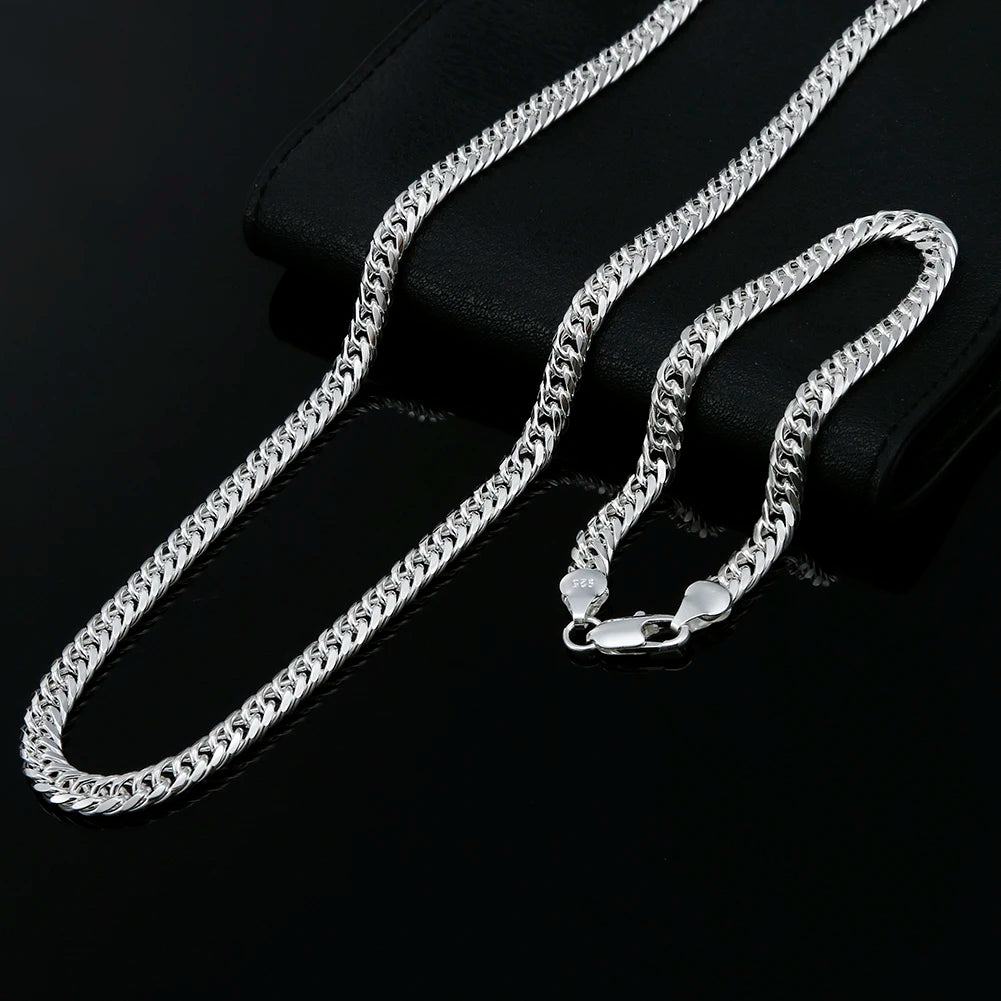 Aveuri Trendy all-match 925 Sterling Silver 6MM geometric chain man bracelets neckalces for women fashion Party wedding jewelry sets