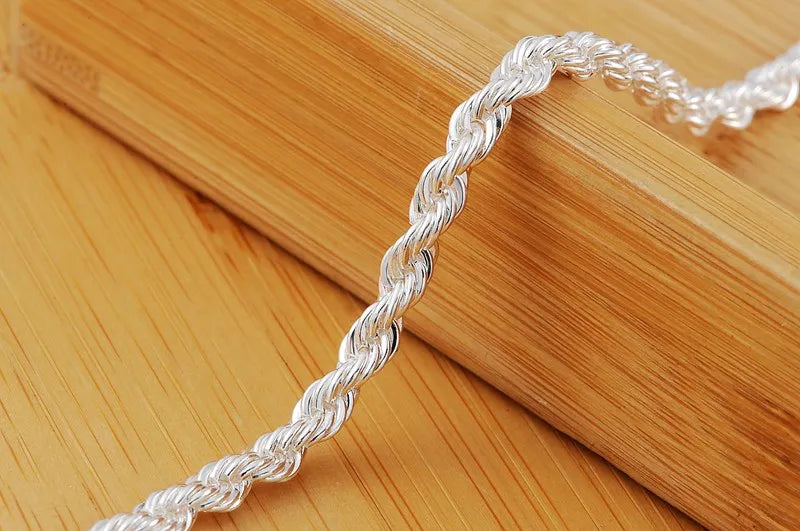 Aveuri Hot Street charms 4MM Twisted rope chain 925 sterling silver Bracelets for man woman Fashion classic jewelry Wedding party gifts