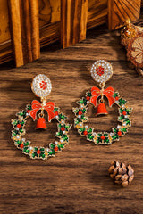 Aveuri-Black Friday Cyber ??Monday Christmas Racing Red Christmas Wreath Bell Rhinestone Stud Dangle Earrings