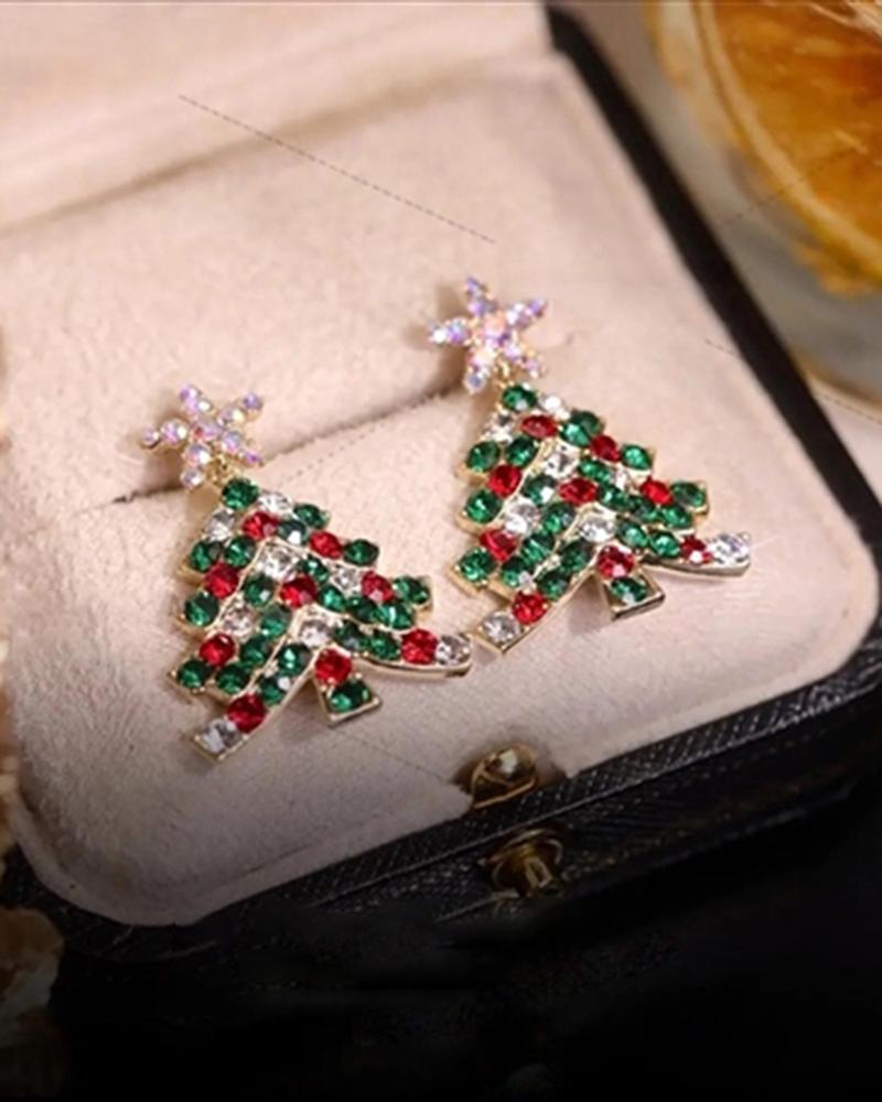 Aveuri-Black Friday Cyber ??Monday Christmas gifts1Pair Rhinestone Decor Christmas Tree Shaped Earrings