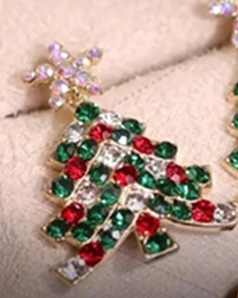 Aveuri-Black Friday Cyber ??Monday Christmas gifts1Pair Rhinestone Decor Christmas Tree Shaped Earrings