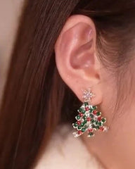 Aveuri-Black Friday Cyber ??Monday Christmas gifts1Pair Rhinestone Decor Christmas Tree Shaped Earrings