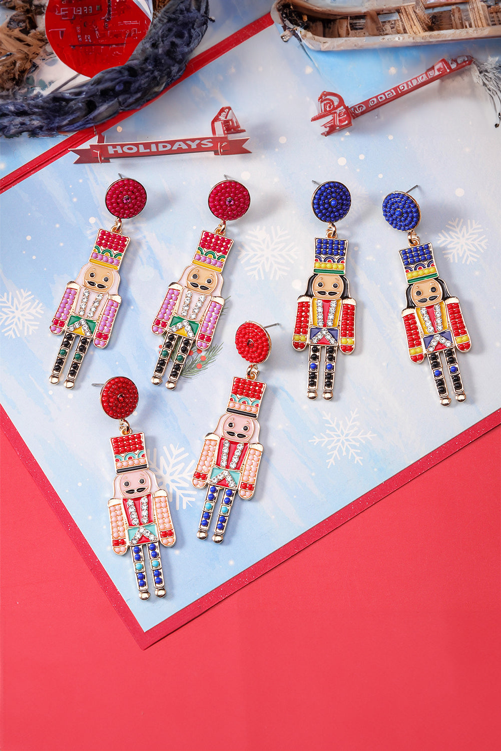 Aveuri-Black Friday Cyber ??Monday Christmas Racing Red Beaded Christmas Nutcracker Earrings