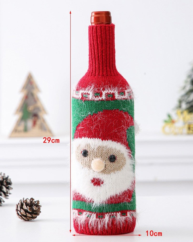 Aveuri-Black Friday Cyber ??Monday Christmas gifts1pc Fuzzy Christmas Tree Santa Snowman Knitted Beer Bottle Tall Can Covers Home Decor Party Favor Gift Bag