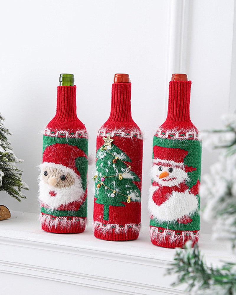 Aveuri-Black Friday Cyber ??Monday Christmas gifts1pc Fuzzy Christmas Tree Santa Snowman Knitted Beer Bottle Tall Can Covers Home Decor Party Favor Gift Bag