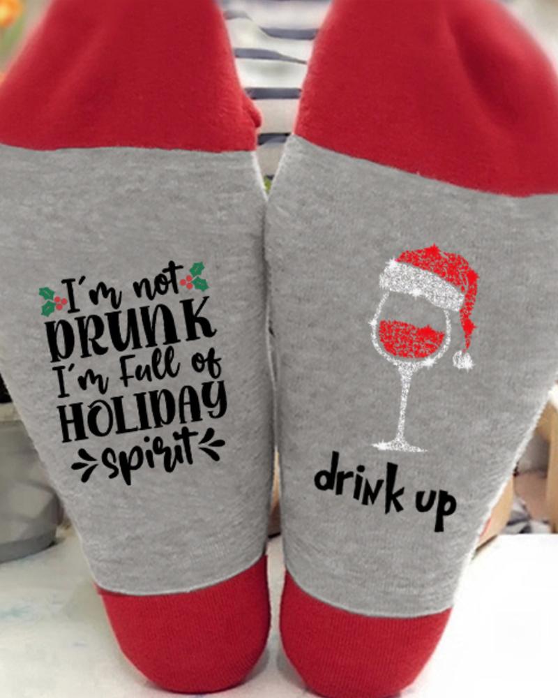 Aveuri-Black Friday Cyber ??Monday Christmas gifts1Pair Christmas Wine Glass Letter Print Socks