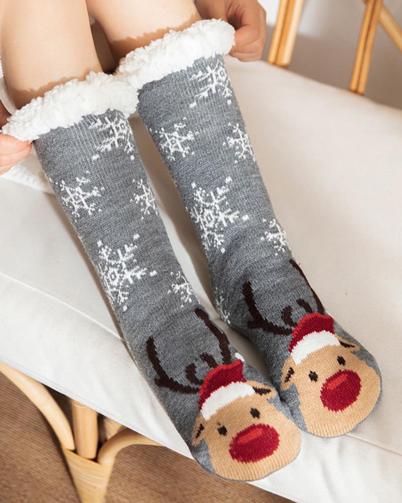 Aveuri-Black Friday Cyber ??Monday Christmas gifts1Pair Christmas Reindeer Snowflake Cartoon Slogan Knit Thermal Socks