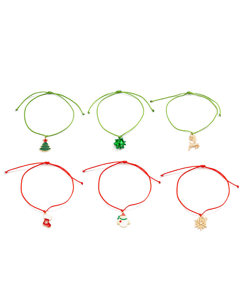 Aveuri-Black Friday Cyber ??Monday Christmas gifts6pcs Christmas Snowflake Tree Elk Snowman Pendant Bracelet Set