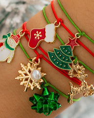 Aveuri-Black Friday Cyber ??Monday Christmas gifts6pcs Christmas Snowflake Tree Elk Snowman Pendant Bracelet Set