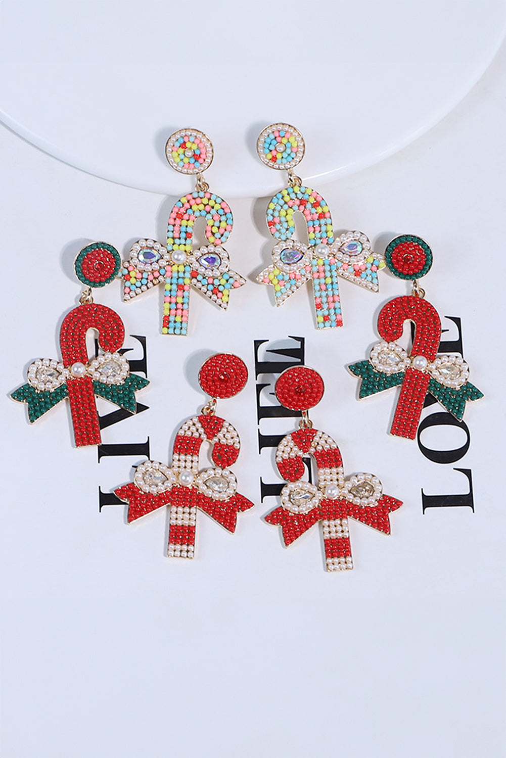 Aveuri-Black Friday Cyber ??Monday Christmas Racing Red Christmas Sweet Candy Canes Beaded Earrings