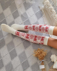 Aveuri-Black Friday Cyber ??Monday Christmas gifts1Pair Christmas Knee High Snowflake Elk Print Knit Socks