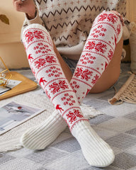 Aveuri-Black Friday Cyber ??Monday Christmas gifts1Pair Christmas Knee High Snowflake Elk Print Knit Socks