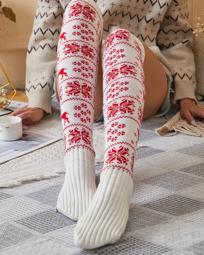 Aveuri-Black Friday Cyber ??Monday Christmas gifts1Pair Christmas Knee High Snowflake Elk Print Knit Socks