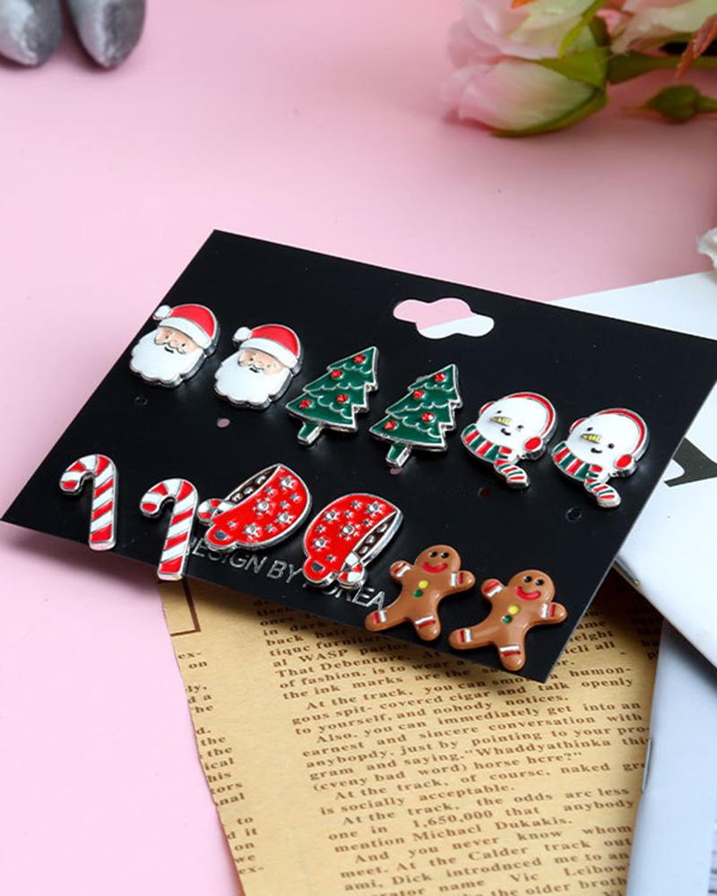 Aveuri-Black Friday Cyber ??Monday Christmas gifts6Pairs Christmas Santa Claus Gingerbread Man Shaped Stud Earrings Set