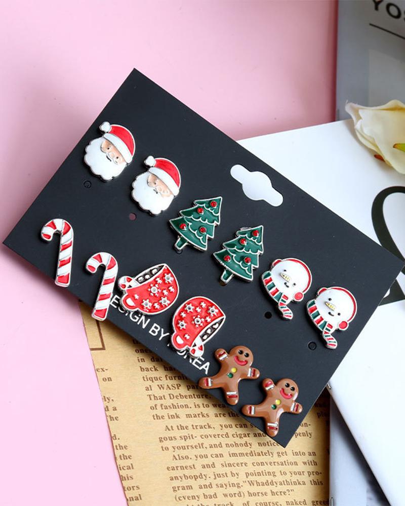 Aveuri-Black Friday Cyber ??Monday Christmas gifts6Pairs Christmas Santa Claus Gingerbread Man Shaped Stud Earrings Set