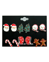 Aveuri-Black Friday Cyber ??Monday Christmas gifts6Pairs Christmas Santa Claus Gingerbread Man Shaped Stud Earrings Set