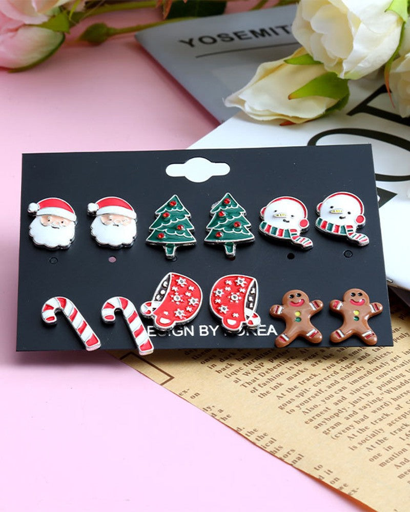 Aveuri-Black Friday Cyber ??Monday Christmas gifts6Pairs Christmas Santa Claus Gingerbread Man Shaped Stud Earrings Set