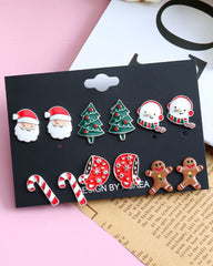 Aveuri-Black Friday Cyber ??Monday Christmas gifts6Pairs Christmas Santa Claus Gingerbread Man Shaped Stud Earrings Set