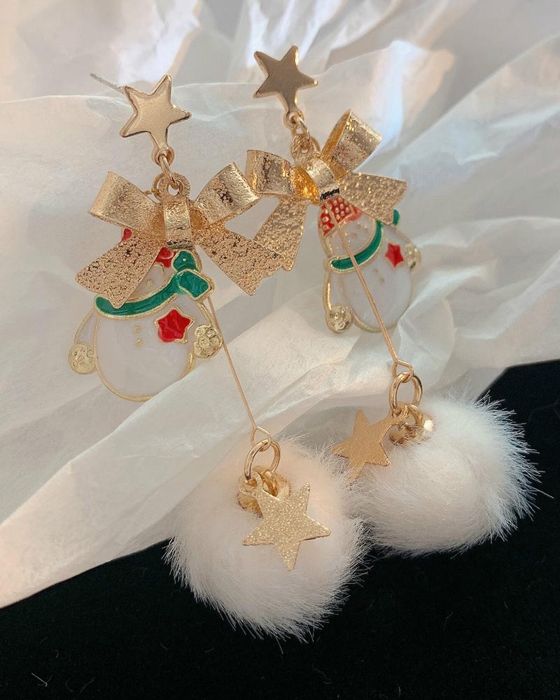 Aveuri-Black Friday Cyber ??Monday Christmas Christmas Bowknot Snowman Pattern Pom Pom Drop Earrings