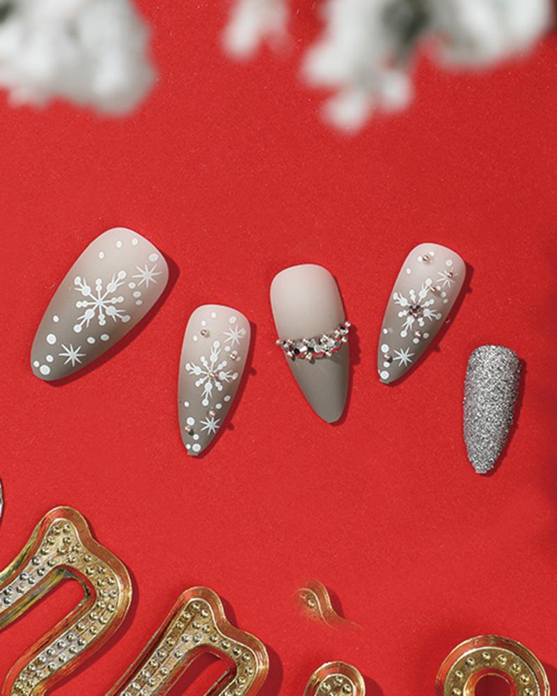 Aveuri-Black Friday Cyber ??Monday Christmas gifts24pcs Ombre Snowflake Design Glitter Rhinestone Matte Press on Stiletto Almond False Nails Set