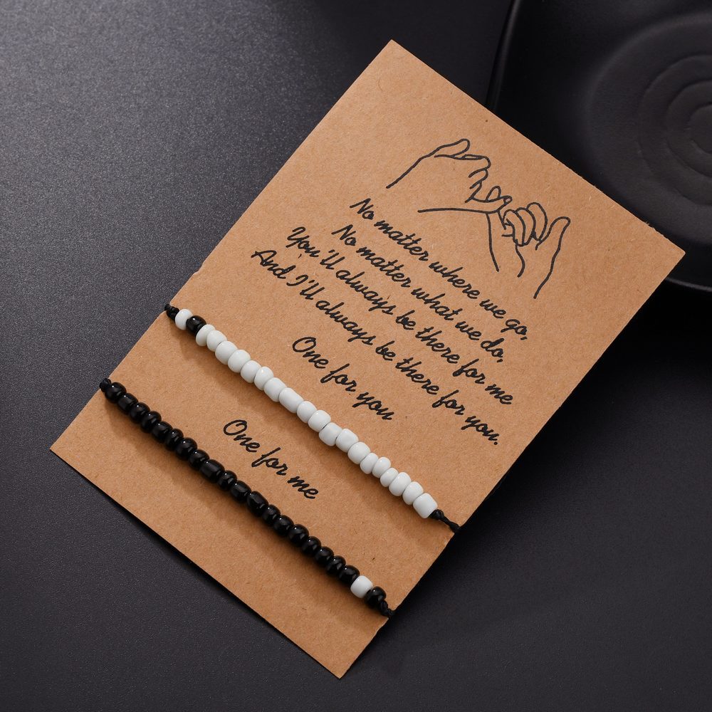 Aveuri - White Bead Woven Blessing Couple Friendship Bracelets