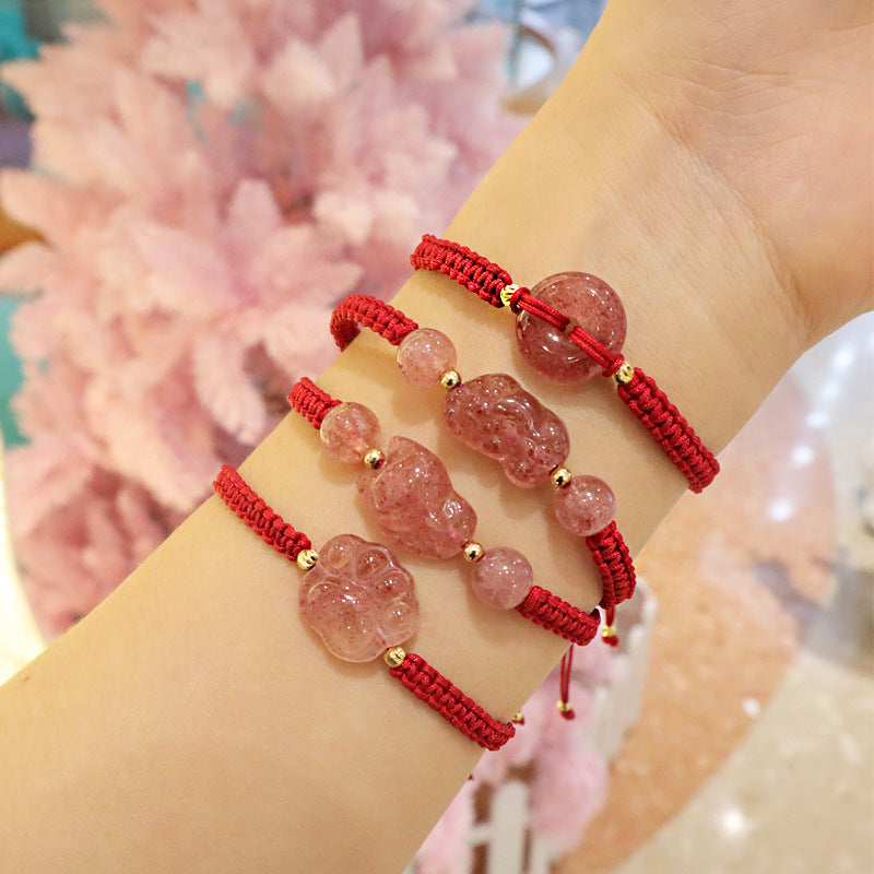 Aveuri - Women's Natural Strawberry Quartz Ornament Matching Peace Bracelets
