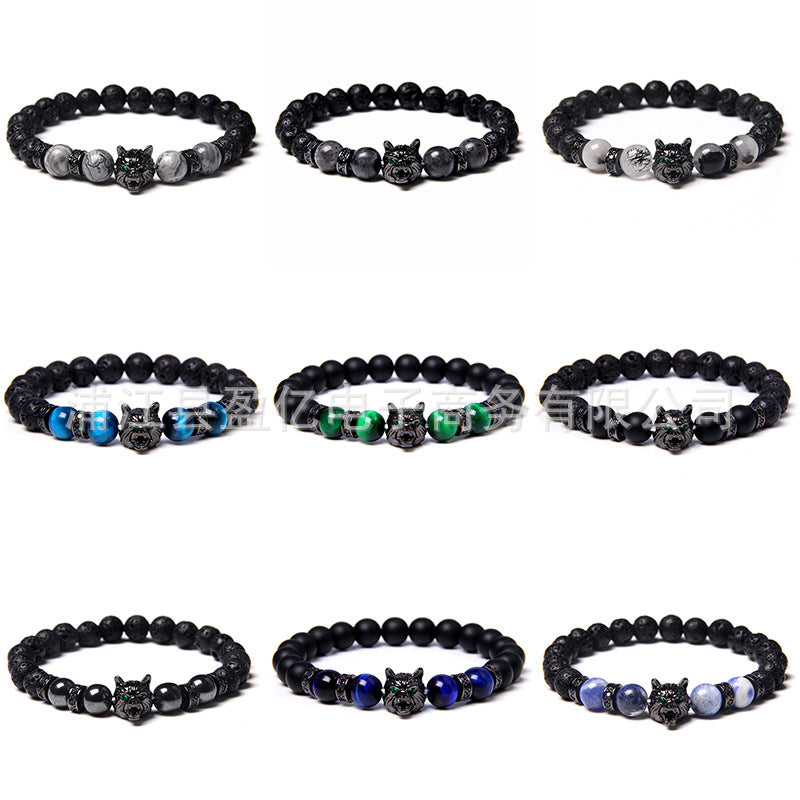 Aveuri - Men's Natural Water Sticky Beads Inlaid Zircon Wolf Bracelets