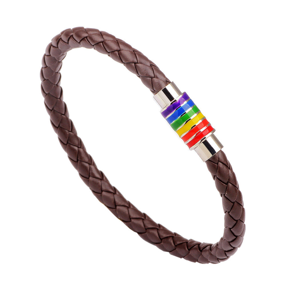 Aveuri - Women's Braided Leather Rainbow Colorful Fashion Copper Bracelets