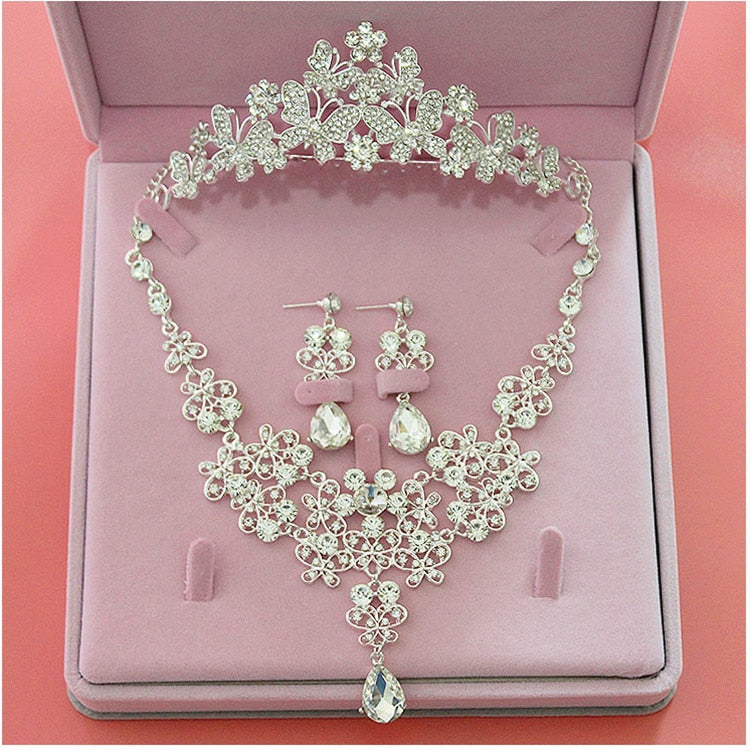 High Quality Fashion Crystal Wedding Bridal Jewelry Sets Women Bride Tiara Crowns Earring Necklace Wedding Jewelry Accessories