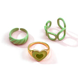 Aveuri Y2K Style Korean Colorful Resin Chain Rings Set for Women Fashion Colorful Multilayered Heart Ring Wholesale Jewelry