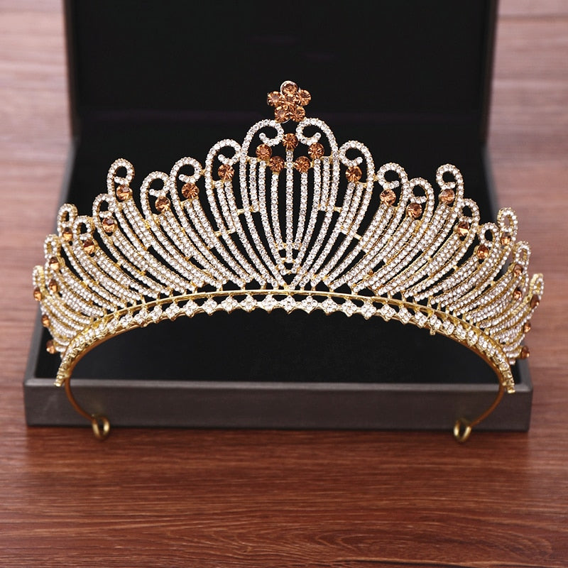 Aveuri Wedding Crown Bridal Headpiece Gold Silver Color Rhinestone Crystal Diadem Queen Crown Princess Tiaras Wedding Hair Jewelry