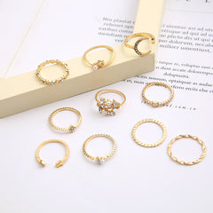 LATS Bohemian Gold Chain Rings Set For Women Fashion Boho Coin Snake Moon Star Rings Party 2023 Female Trend Jewelry Gifts