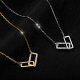 AVEURI New  AVEURI Shiny Rectangle Double Zircon Circle CZ Zirconia Necklaces Pendants Gift For Girl Choker