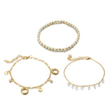 Aveuri Charm Shiny Crystal Pendant Anklet Set White Beads Fine Gold Anklets Multilayer Geometric Pendant Foot Chain jewelry 8616