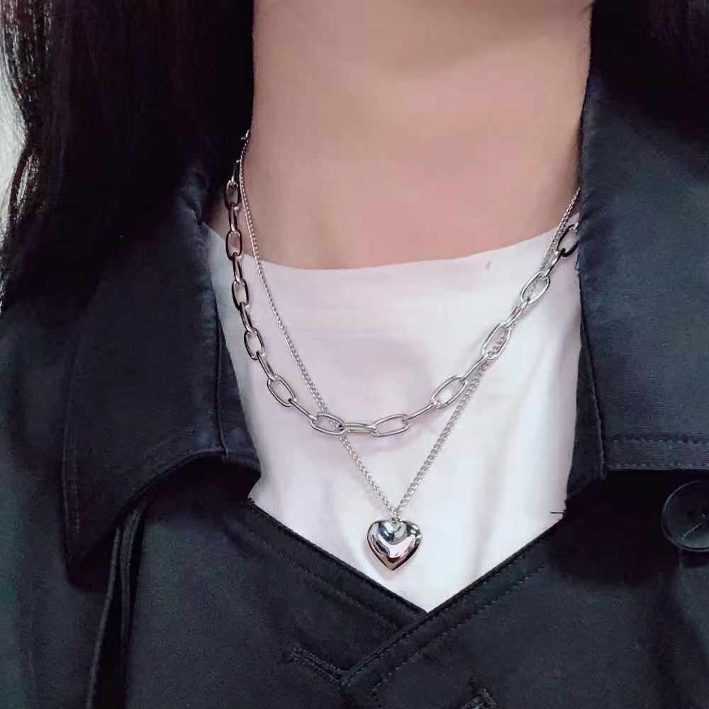 LATS Gold color necklace hip-hop sweater chain love pendant sweater chain long multi-layer necklaces for women Fashion Jewelry