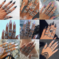 Tocona Bohemian Women's Antique Silver Color Rings Boho Indian Jewelry Vintage Midi Knuckle Ring Set Finger bijoux Femme