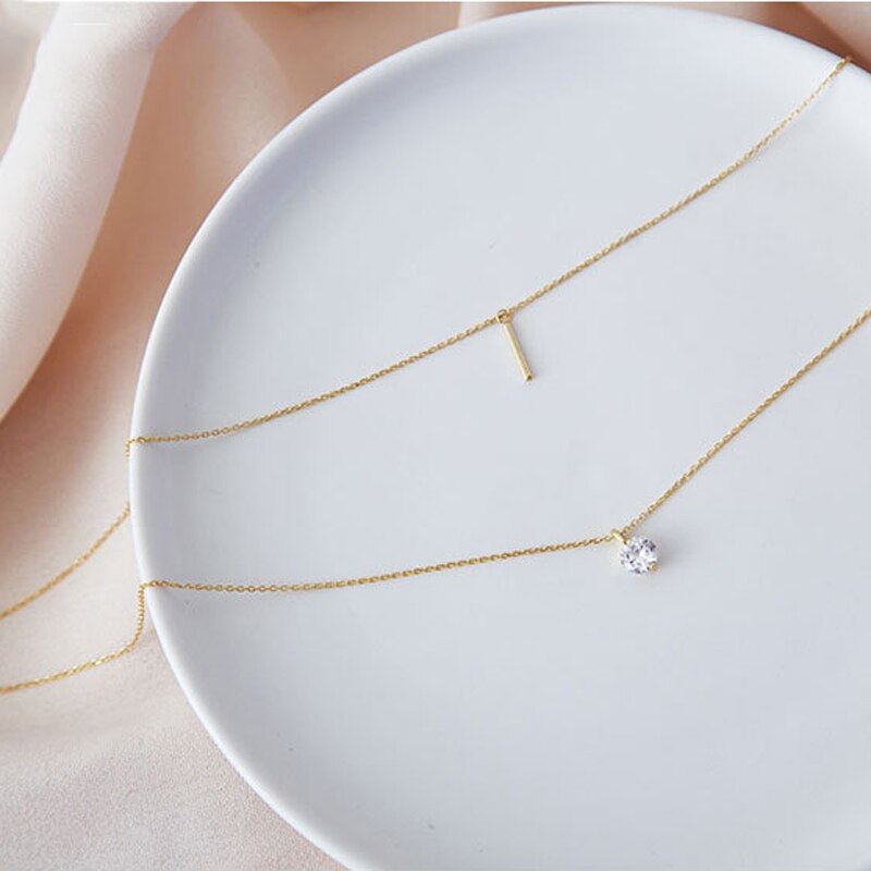 Gift New Double Layer Necklace Round Shiny Luxury Zircon Strip Pendant Necklaces Gift For Women Fine Jewelry