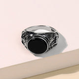 Aveuri Gothic Style Punk Natural Stones Horse Engrave Rings Massive Silver Color Men's Finger Ring Jewelry For Gift